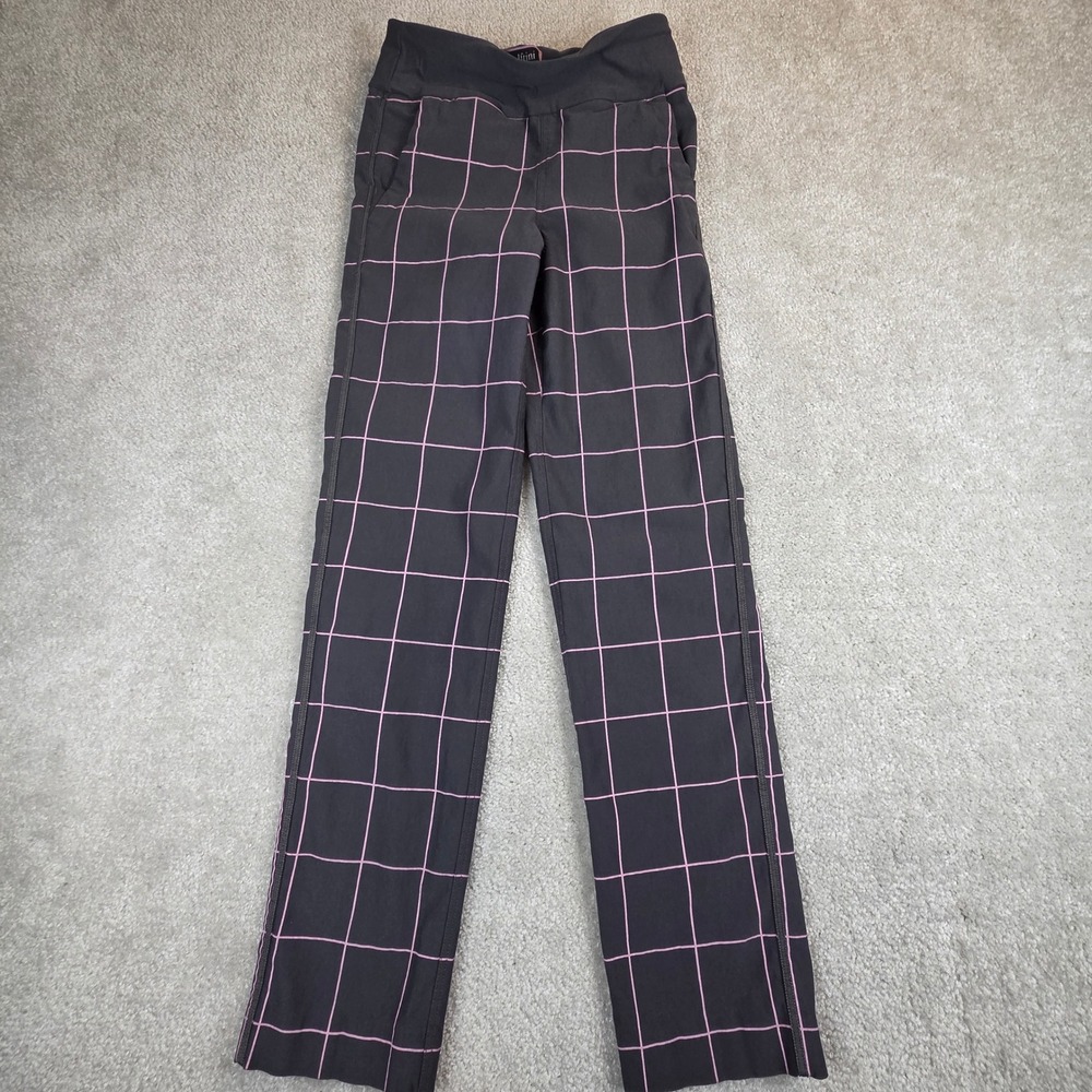 Golftini Womens Small Grey Pink Windowpane Grid Performance Golf Pants Straight
